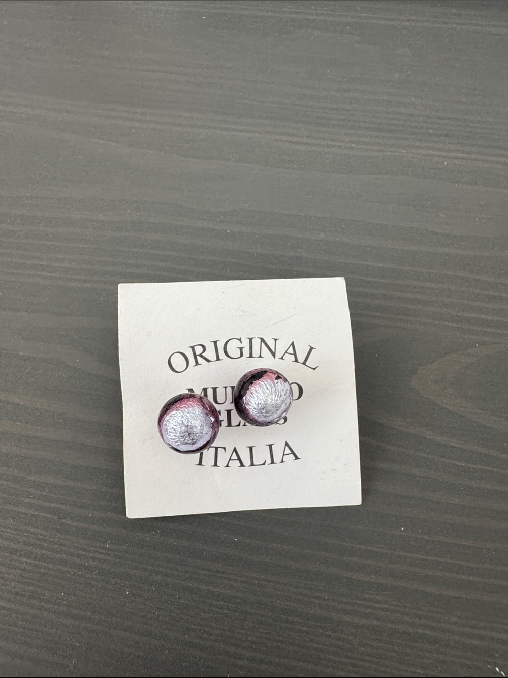 Murano Purple and Silver Foil Glass Stud Earrings